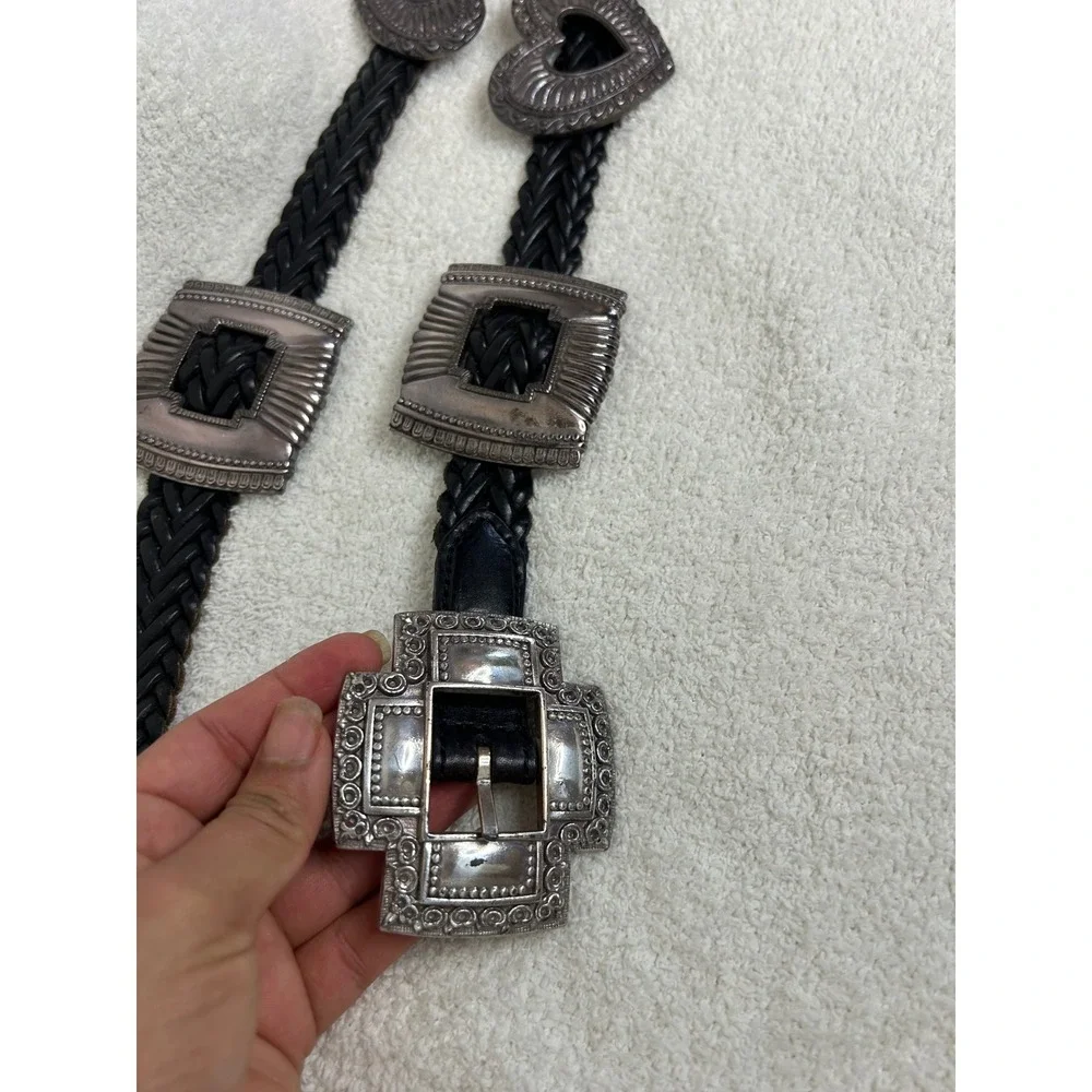 Brighton Vintage Western Braided Leather Belt Cross Heart Buckles interchangeabl